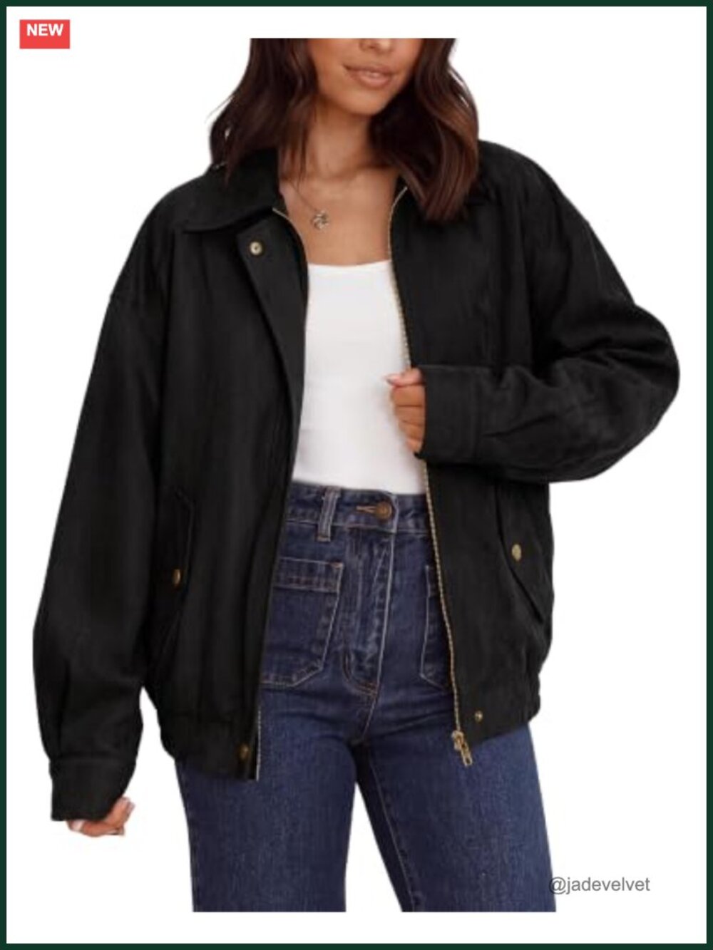 Faux Suede Bomber Jacket Womens Oversized Long Sleeve Zip Up Coat